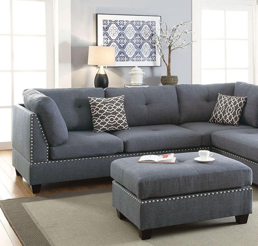 

    
Blue Fabric Sectional Sofa Set F6975 Poundex Modern Contemporary
