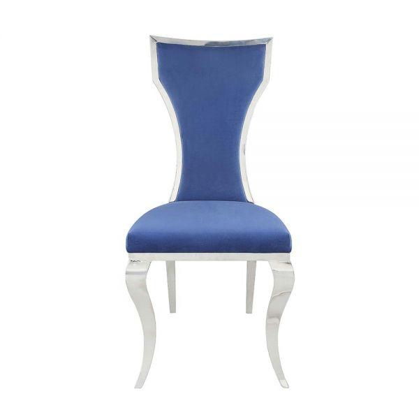 Modern Side Chair Set Azriel DN01192 DN01192 in Silver, Blue Velvet