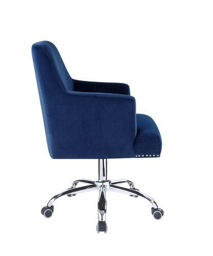 

    
Modern Blue Velvet & Chrome Office Chair by Acme Trenerry OF00117

