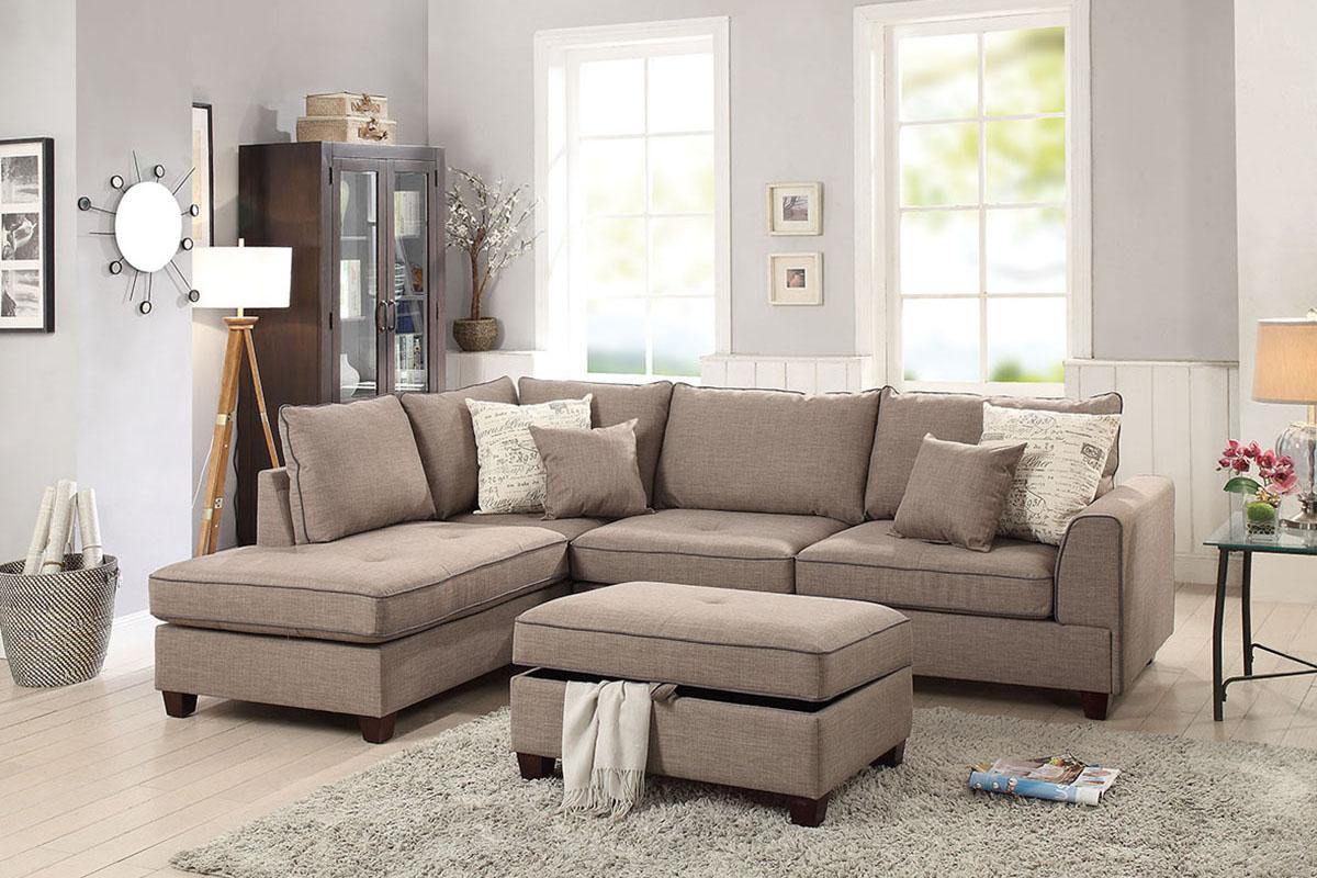 

    
Modern Brown Fabric Upholstered 3-Pcs Sectional Sofa Set F6544 Poundex
