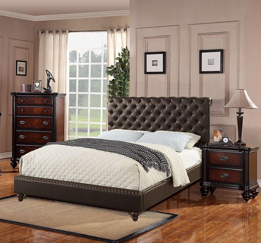 

    
Modern Brown Faux Leather Upholstered Calif. King Bed F9369 Poundex
