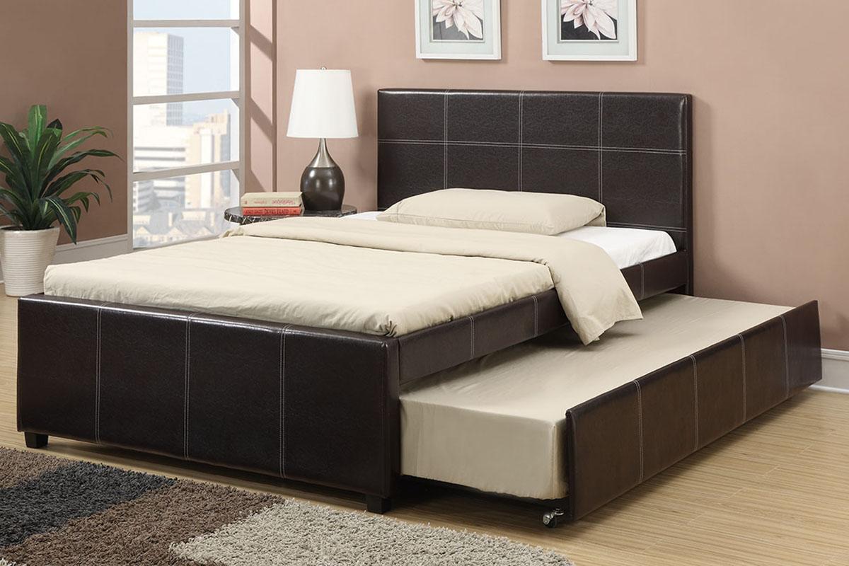 

    
Brown Faux Leather Twin Size Bed w/Trundle F9214 Poundex Modern
