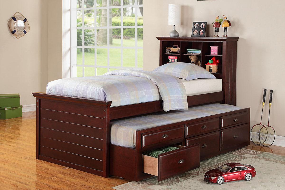 

    
Brown Wood Twin Storage Bed w/ Trundle F9220 Poundex Modern
