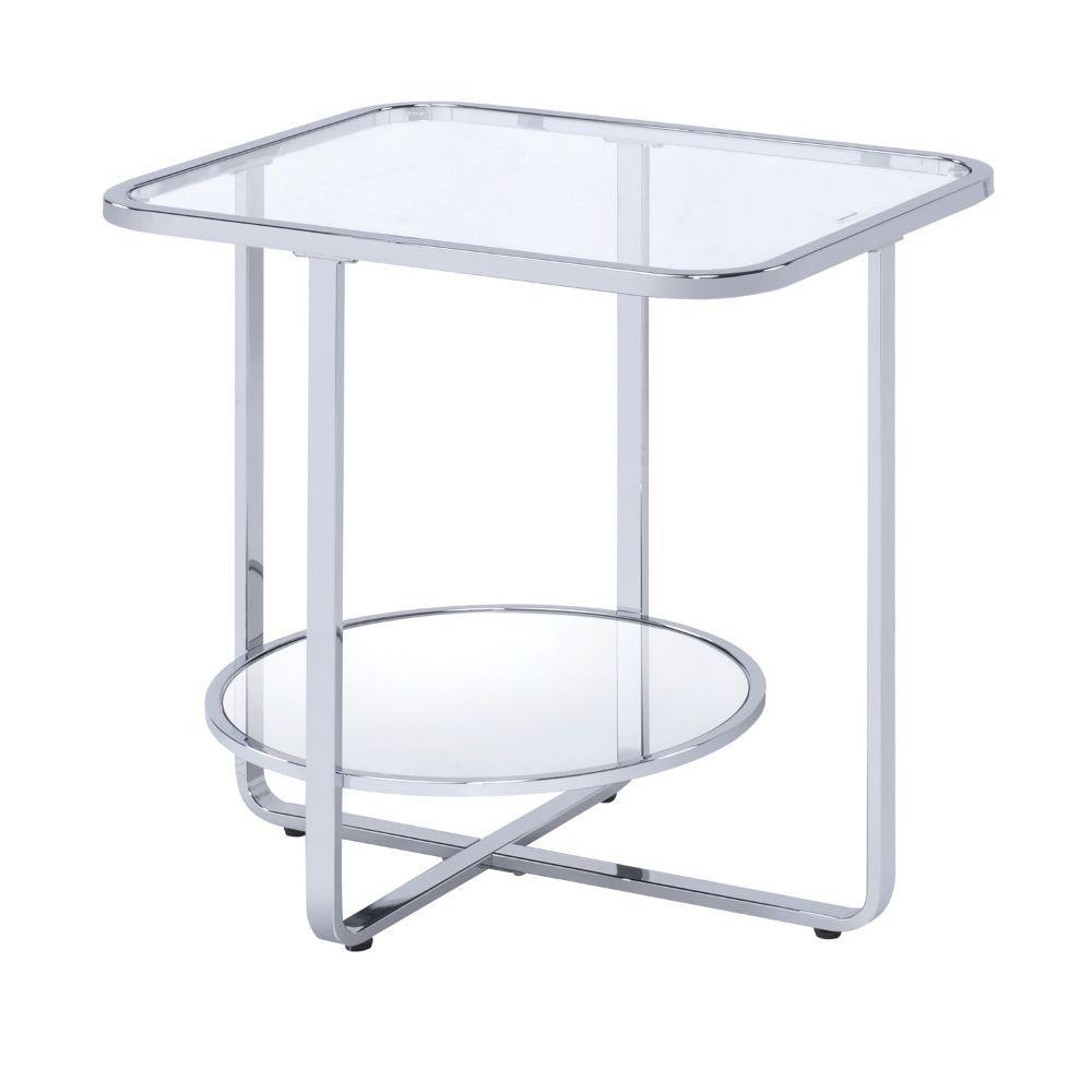 

    
Modern Chrome & Glass End Table by Acme Hollo 83932
