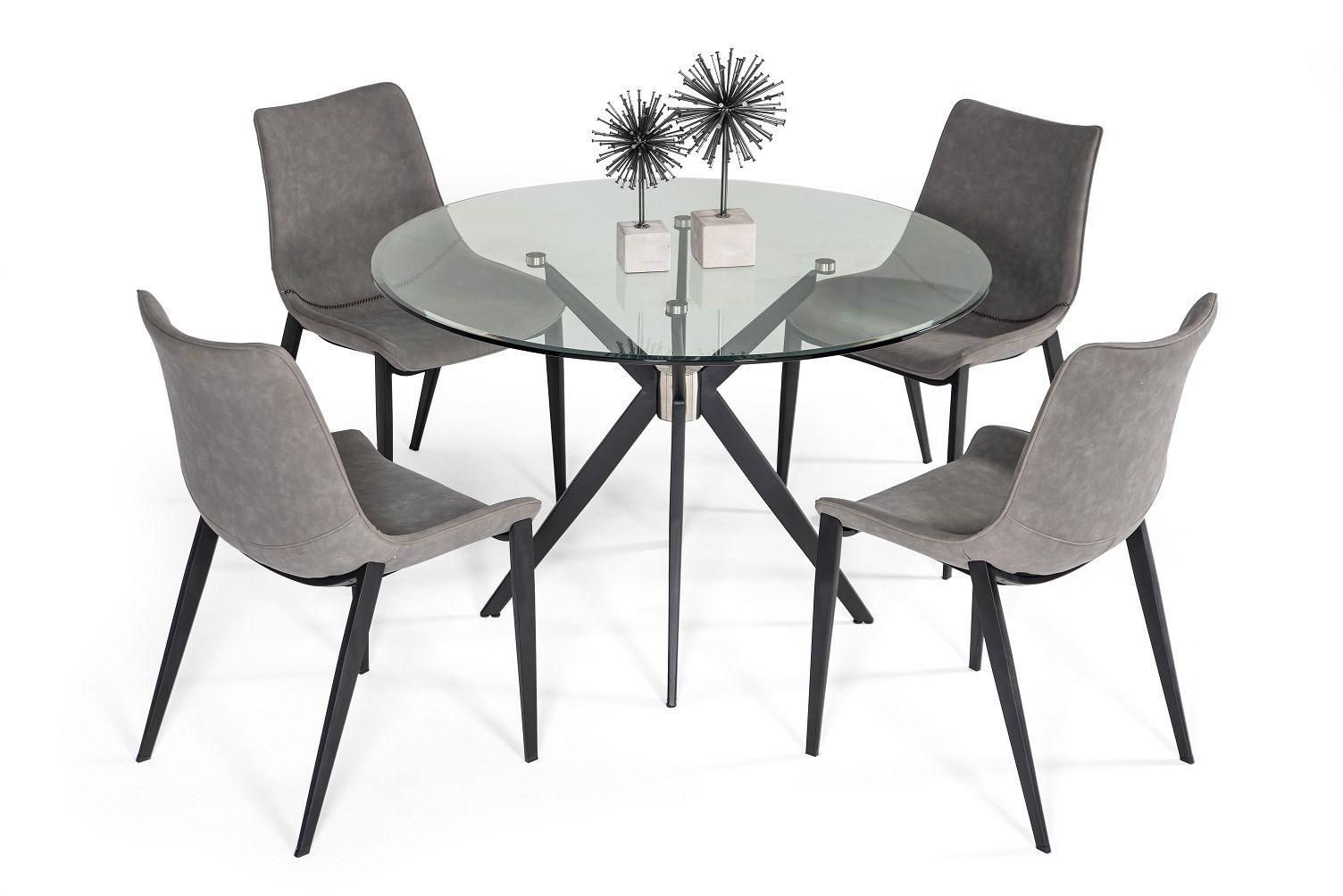 Contemporary, Modern Dining Room Set Dallas Frasier VGHR7038-BLK-5pcs in Black Eco-Leather