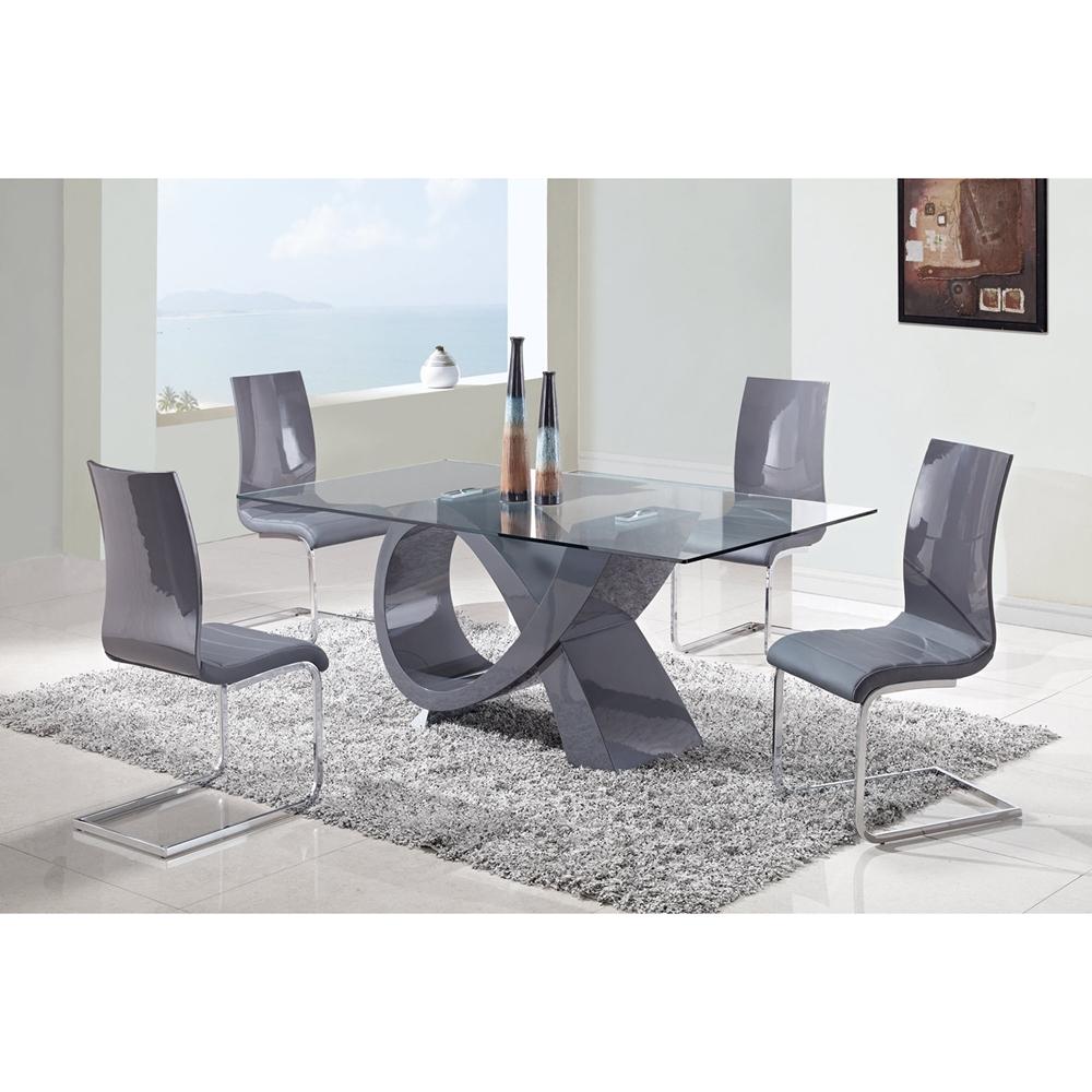 Modern Dining Sets D989 DINING SET GRAY D989 DINING SET GRAY-Set-5 in Chrome, Gray Glass Top