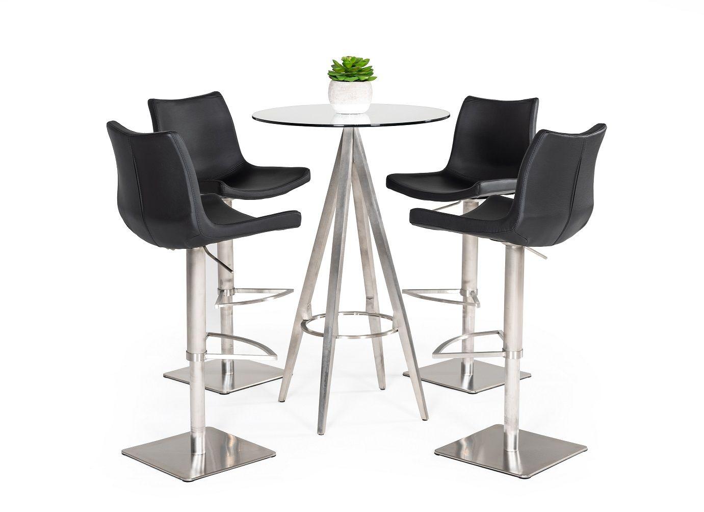 

    
Modern Clear Glass & Stainless Steel Dining Bar Table + 4 Stools by VIG Modrest Dallas
