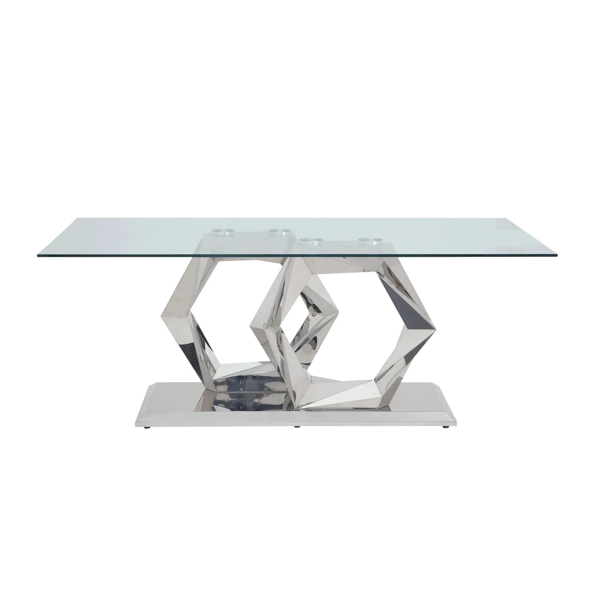 

    
Modern Clear Glass & Steel Dining Table by Acme Gianna 72470
