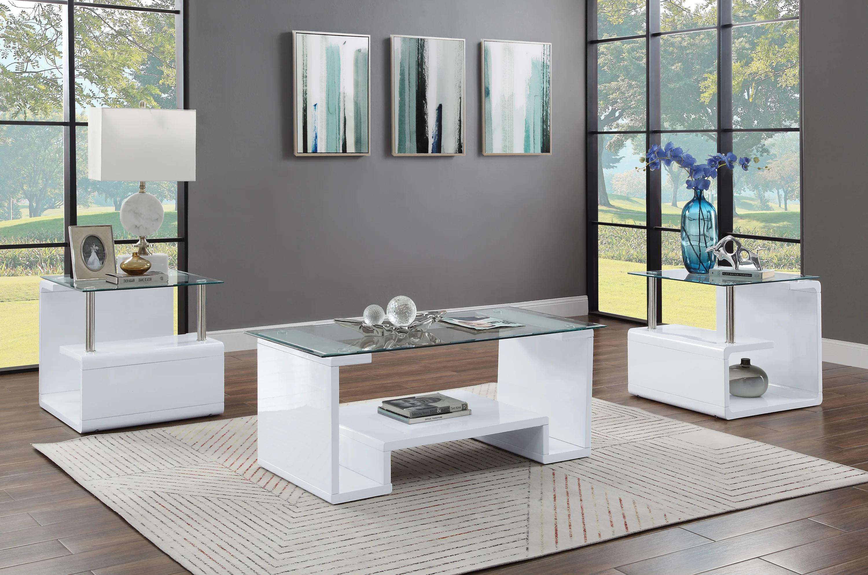 Modern Coffee Table and 2 End Tables Nevaeh 82360-3pcs in White 