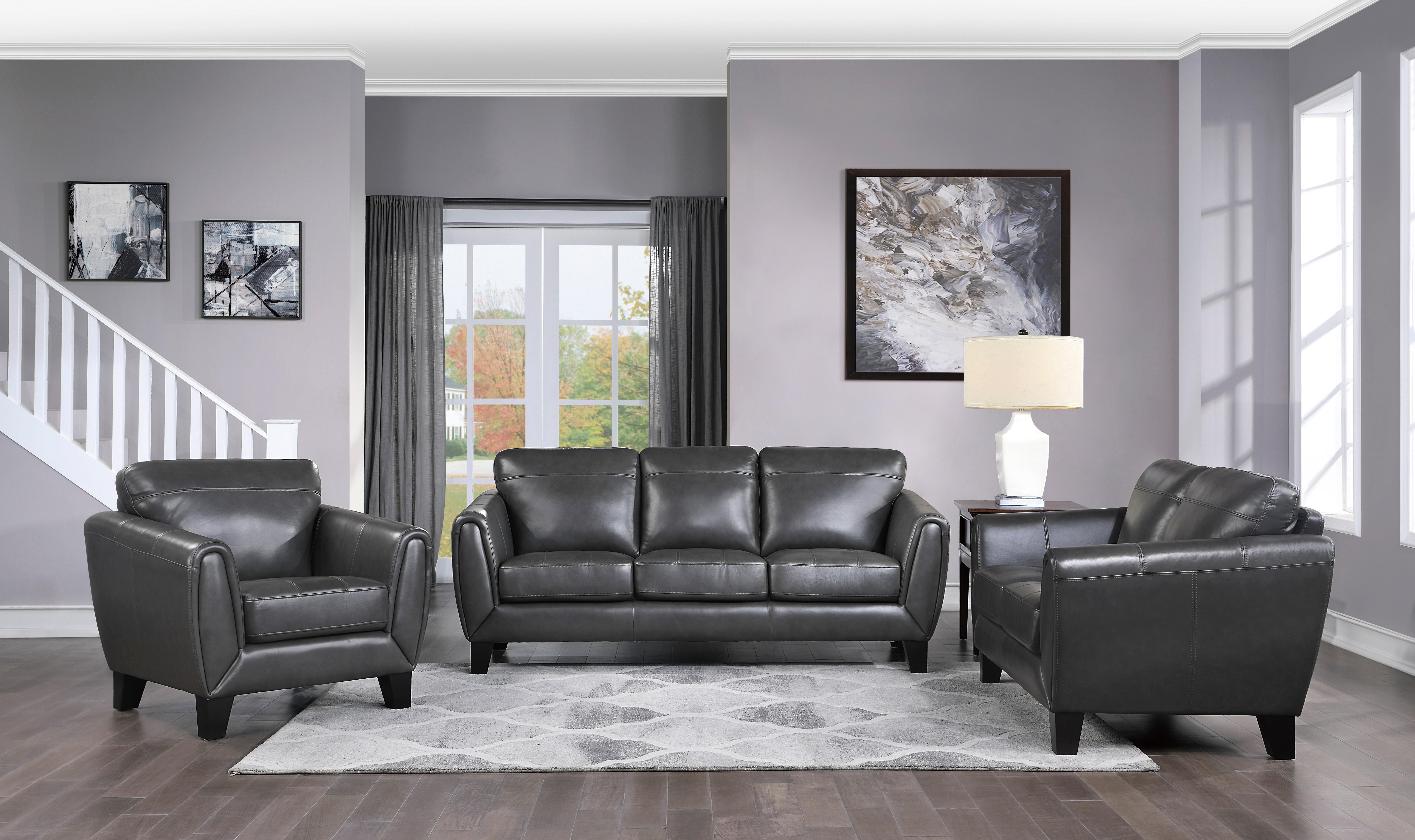 

    
Modern Dark Gray Leather Living Room Set 3pcs Homelegance 9460DG Spivey
