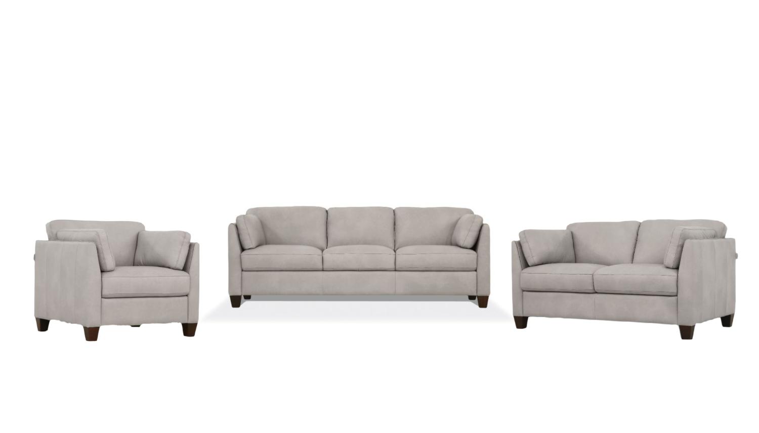 

    
Modern Dusty White Leather Sofa + Loveseat + Chair by Acme Matias 55015-3pcs
