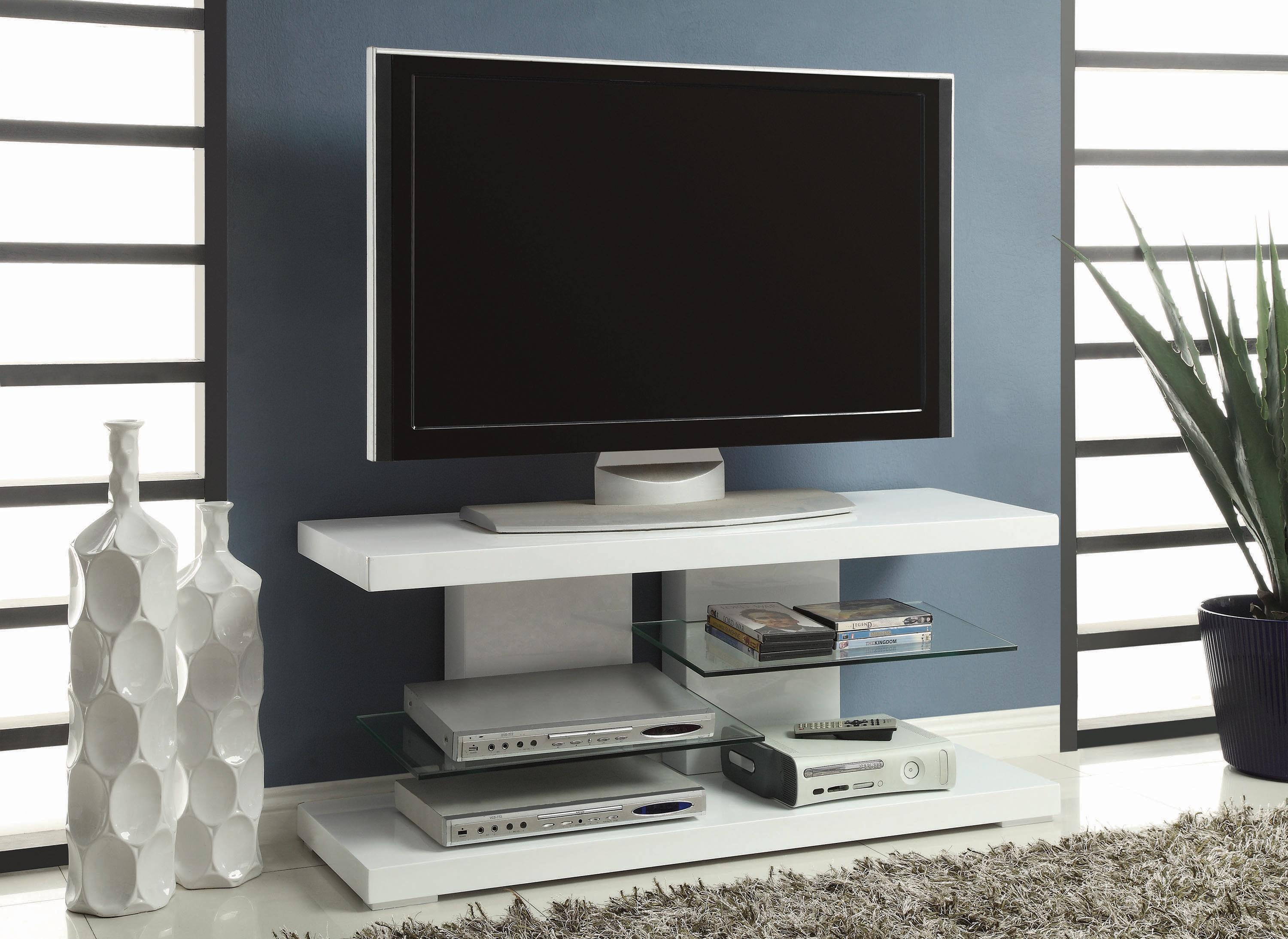

    
Modern Glossy White Tempered Glass TV Console Coaster 700824
