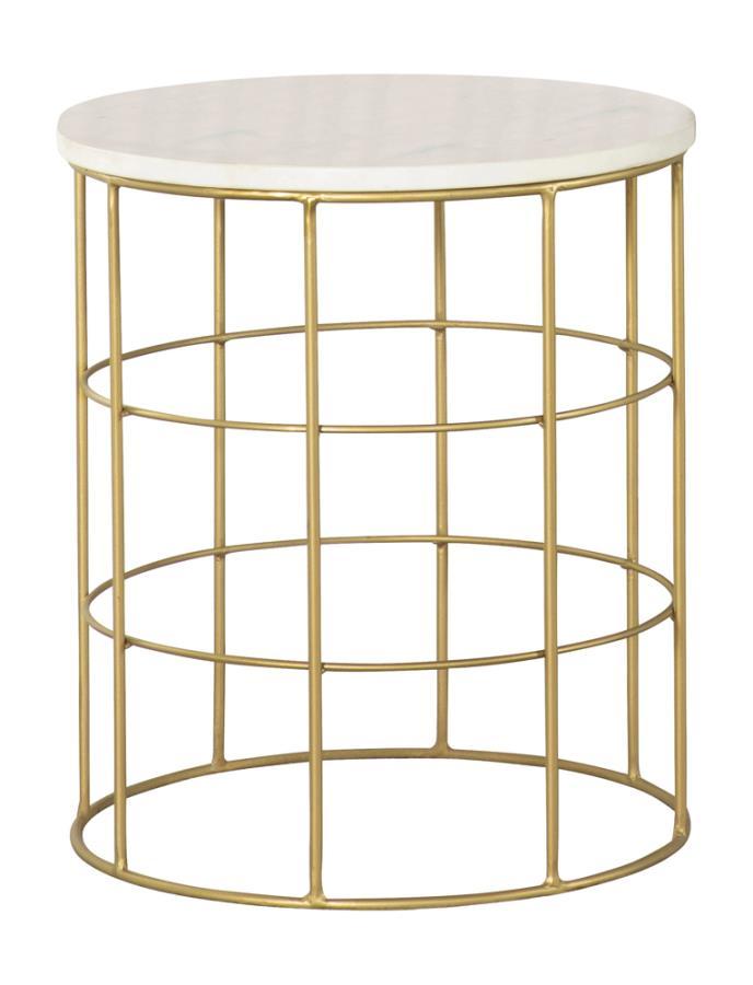 

    
Modern Gold Metal & White Marble Top Accent Table Coaster 931208
