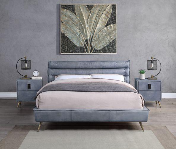 Modern Bedroom Set Doris BD00562EK-3pcs in Gray Leather