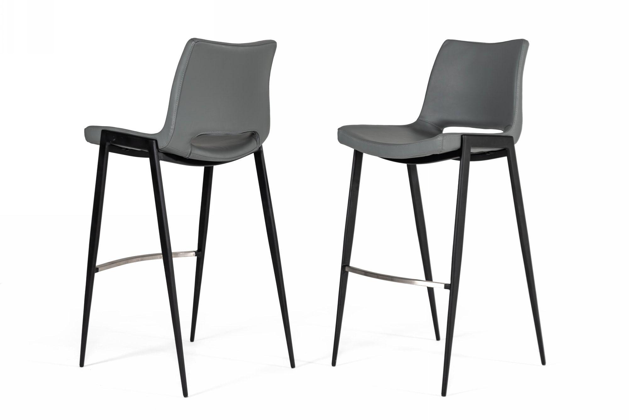 Contemporary, Modern Bar Stool Set Bitely VGHR-5356B-2pcs in Silver Eco-Leather