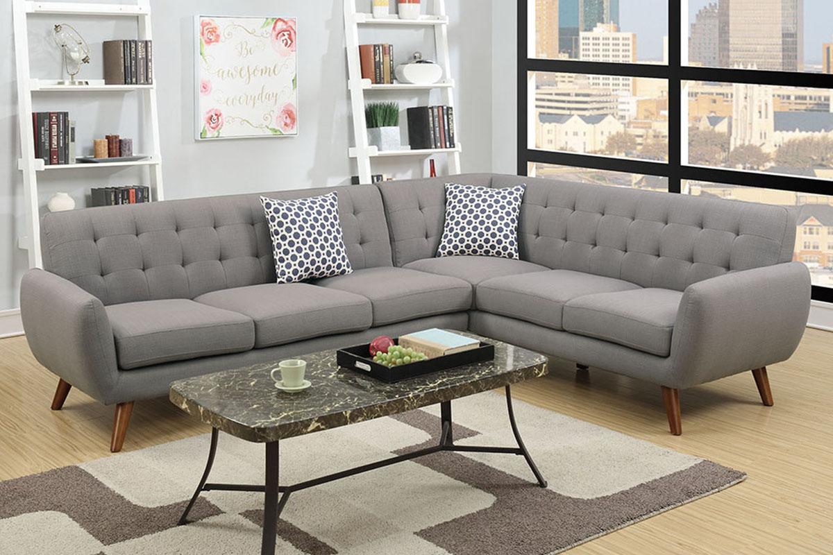 Contemporary, Modern 2-Pcs Sectional Sofa F6961 F6961 in Gray Fabric
