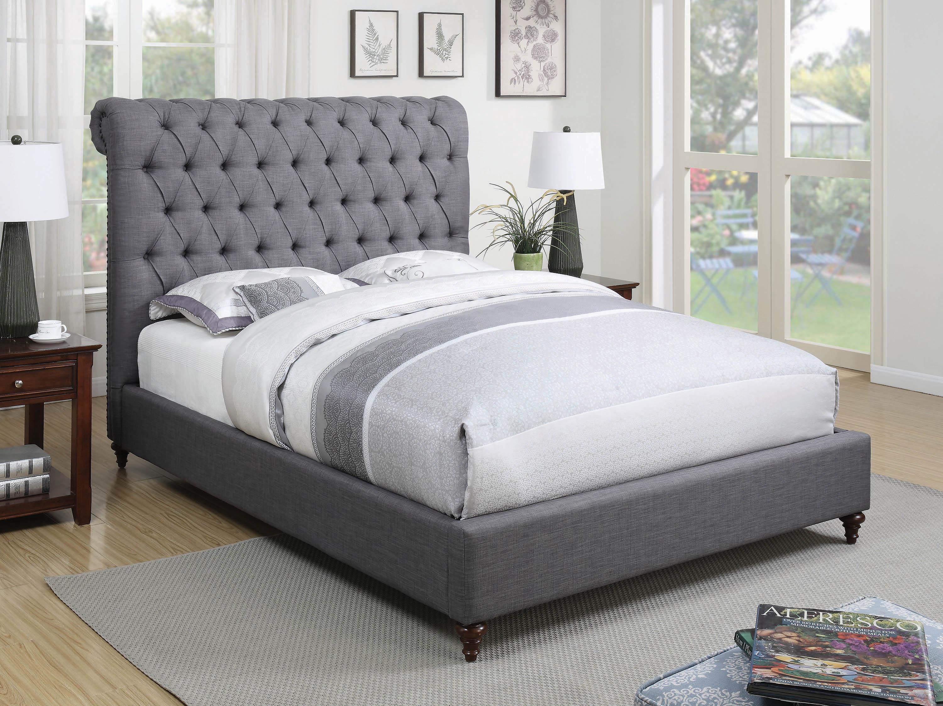

    
Modern Gray Fabric Upholstery E king bed Devon by Coaster
