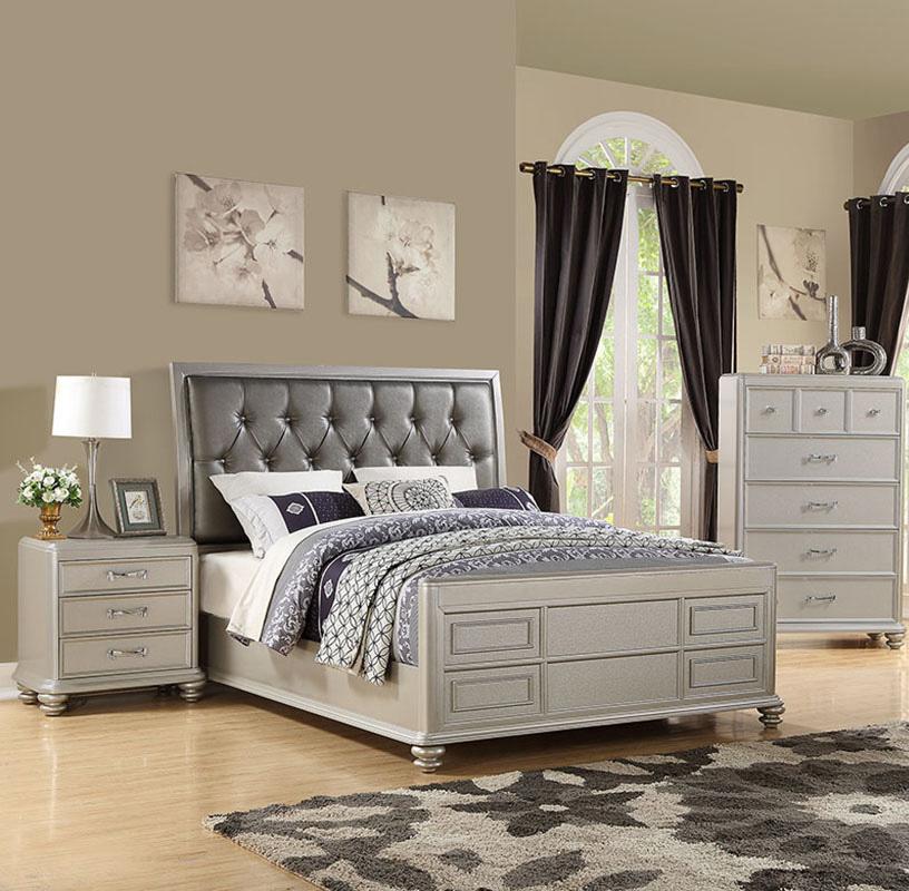 Modern Platform Bed F9357 F9357CK in Gray Faux Leather