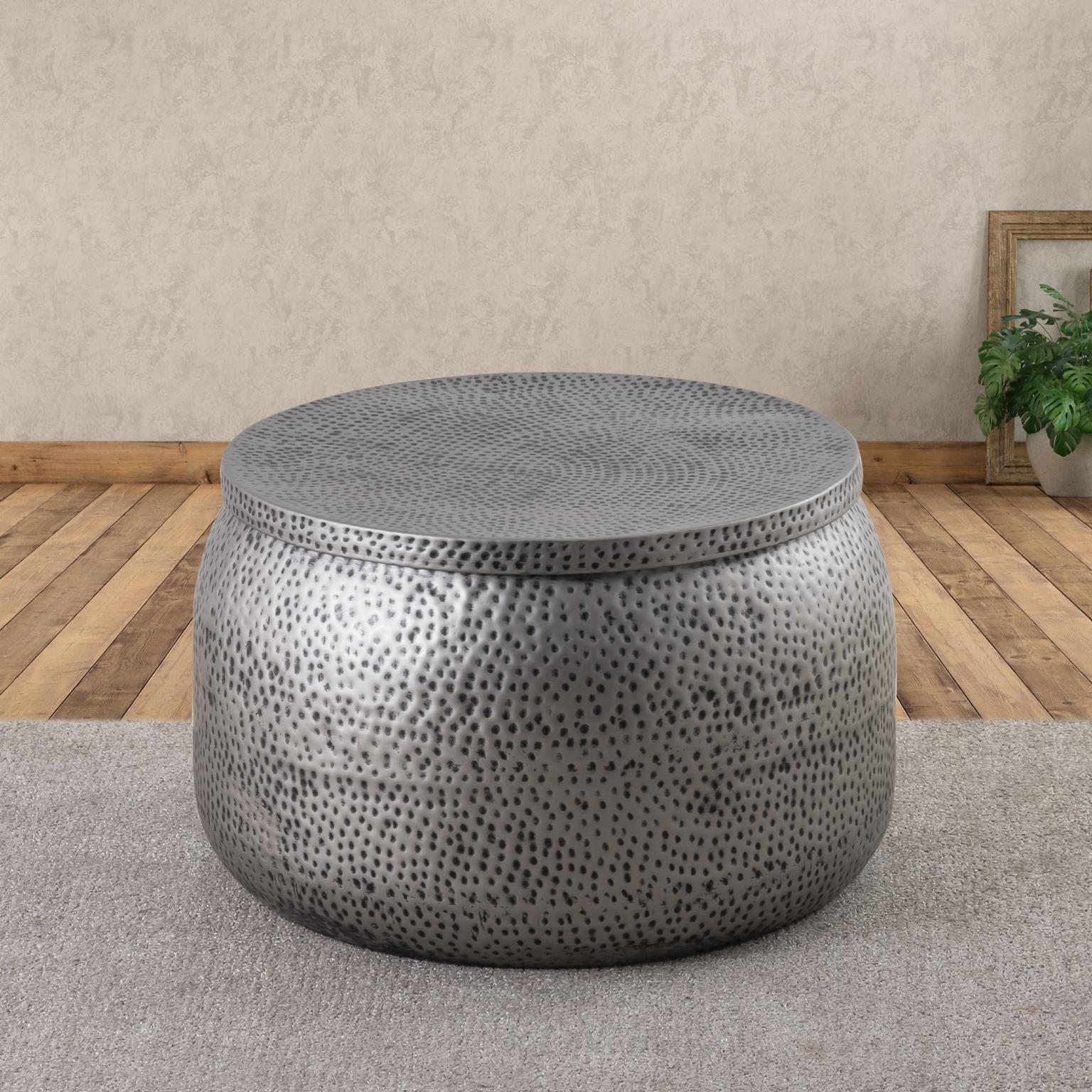 

    
Modern Gray Iron Drum Coffee Table Albany Living T3368-26
