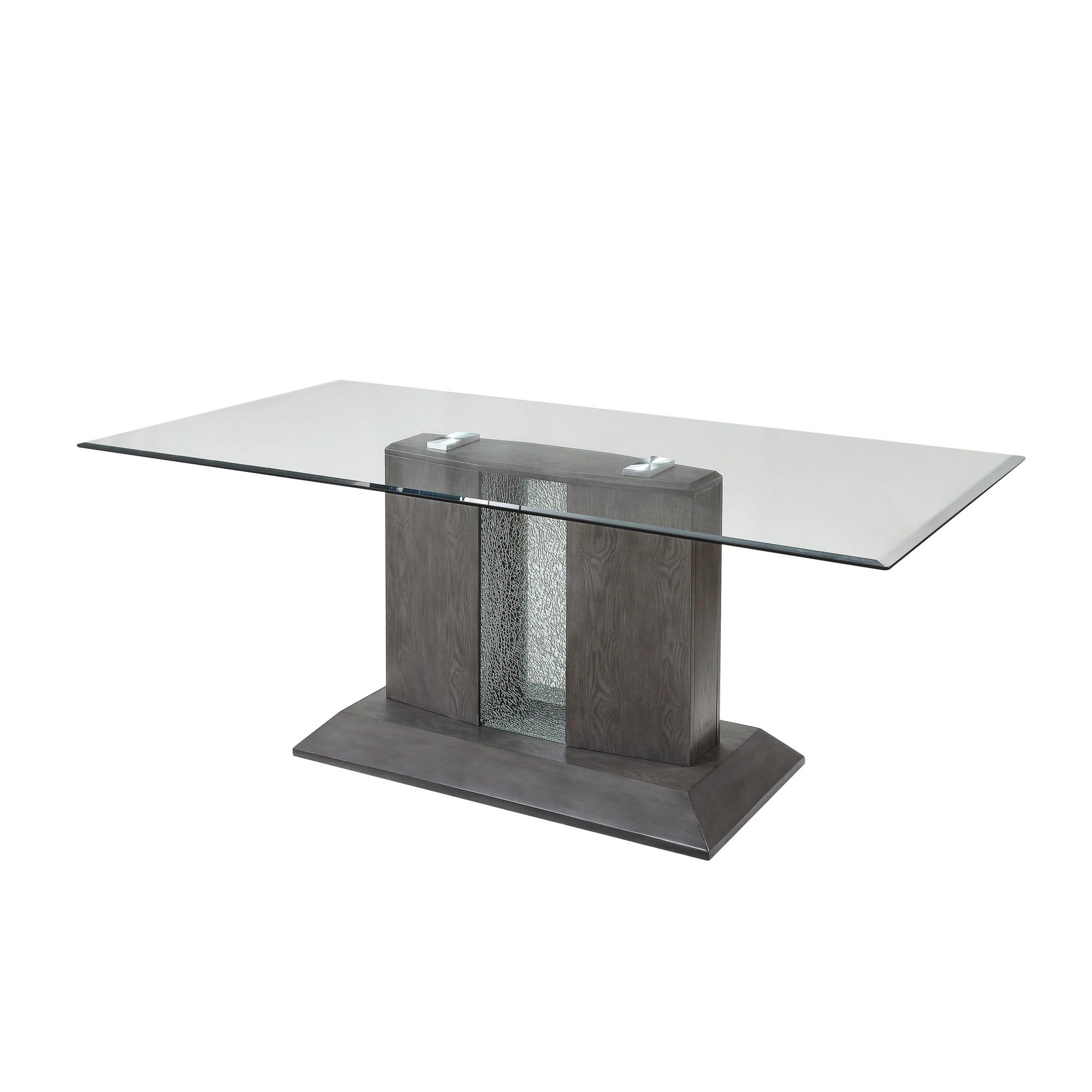 

    
Modern Gray Oak & Glass Top Dining Table w/ LED by Acme Belay 72290
