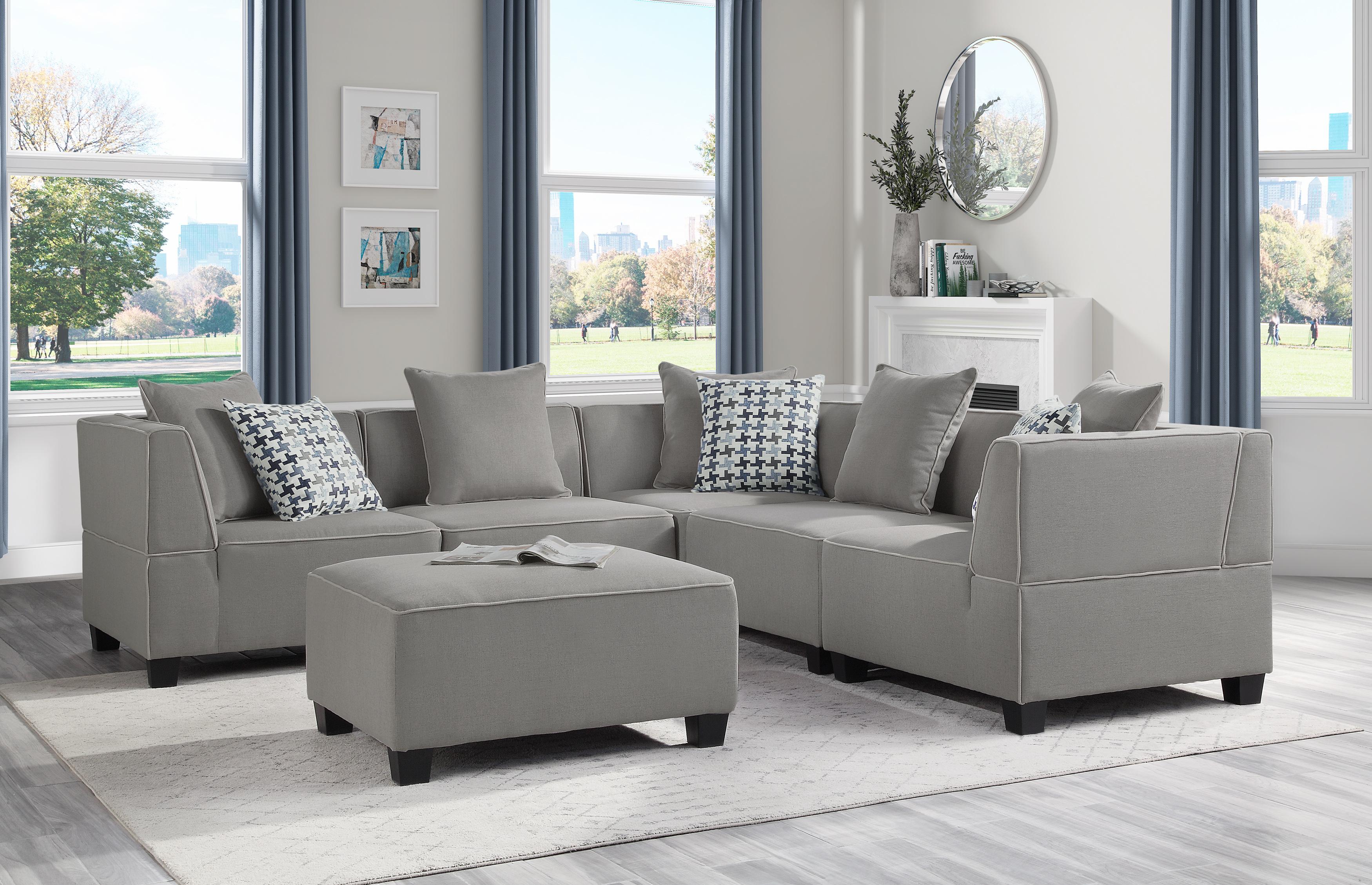 Modern Sectional w/ Ottoman 9357GY*6SC Jayne 9357GY*6SC in Gray 