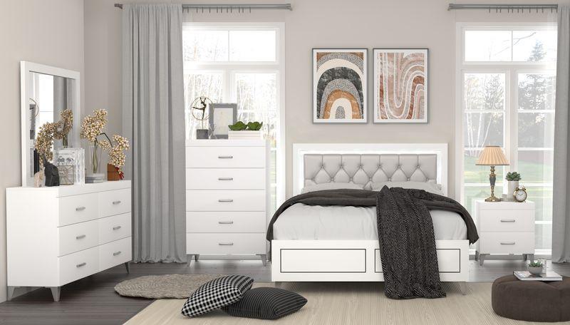 Modern Bedroom Set Casilda BD00644Q-6pcs in White PU
