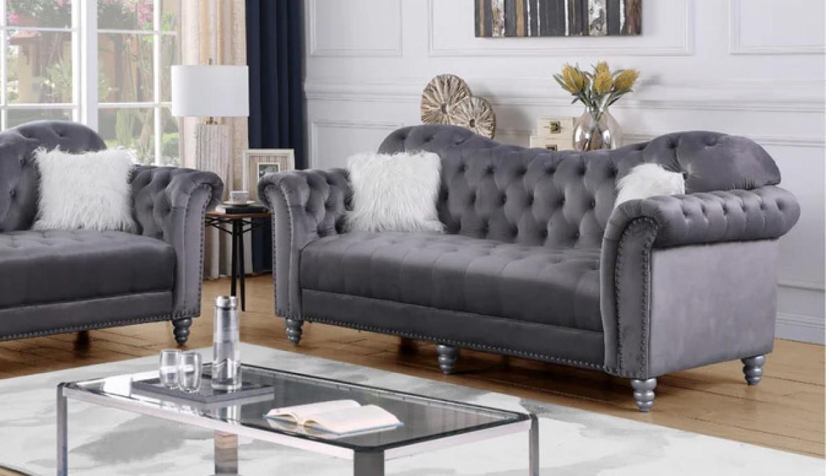 

    
Modern Gray Velvet Sofa McFerran SF7141
