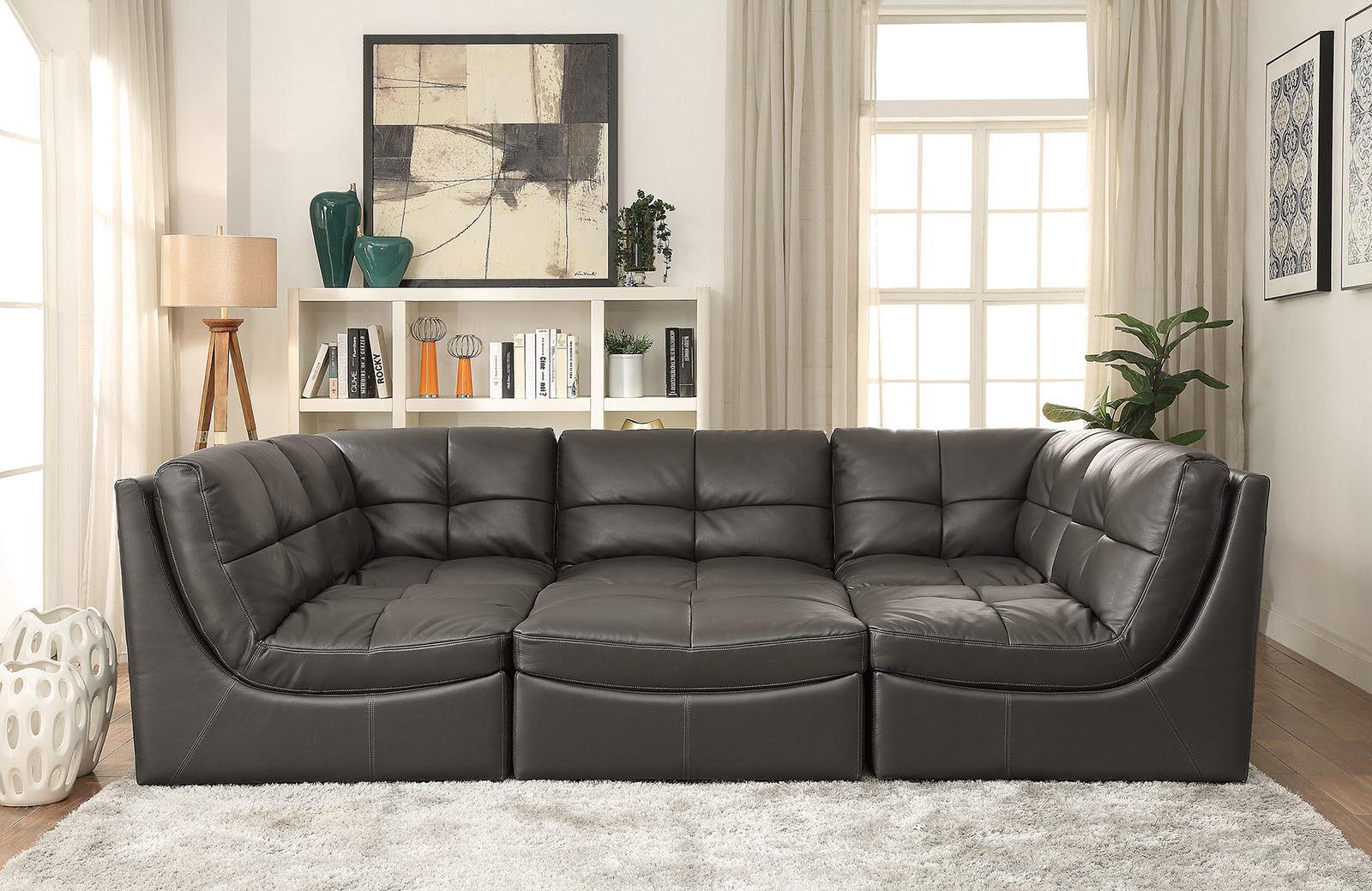 

                    
Furniture of America Libbie Sectional Sofa Set Gray Faux Leather Purchase 
