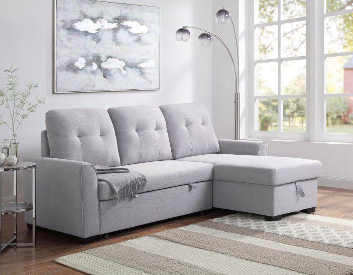 Modern Sectional Sofa Amboise 55550-2pcs in Light Gray Fabric