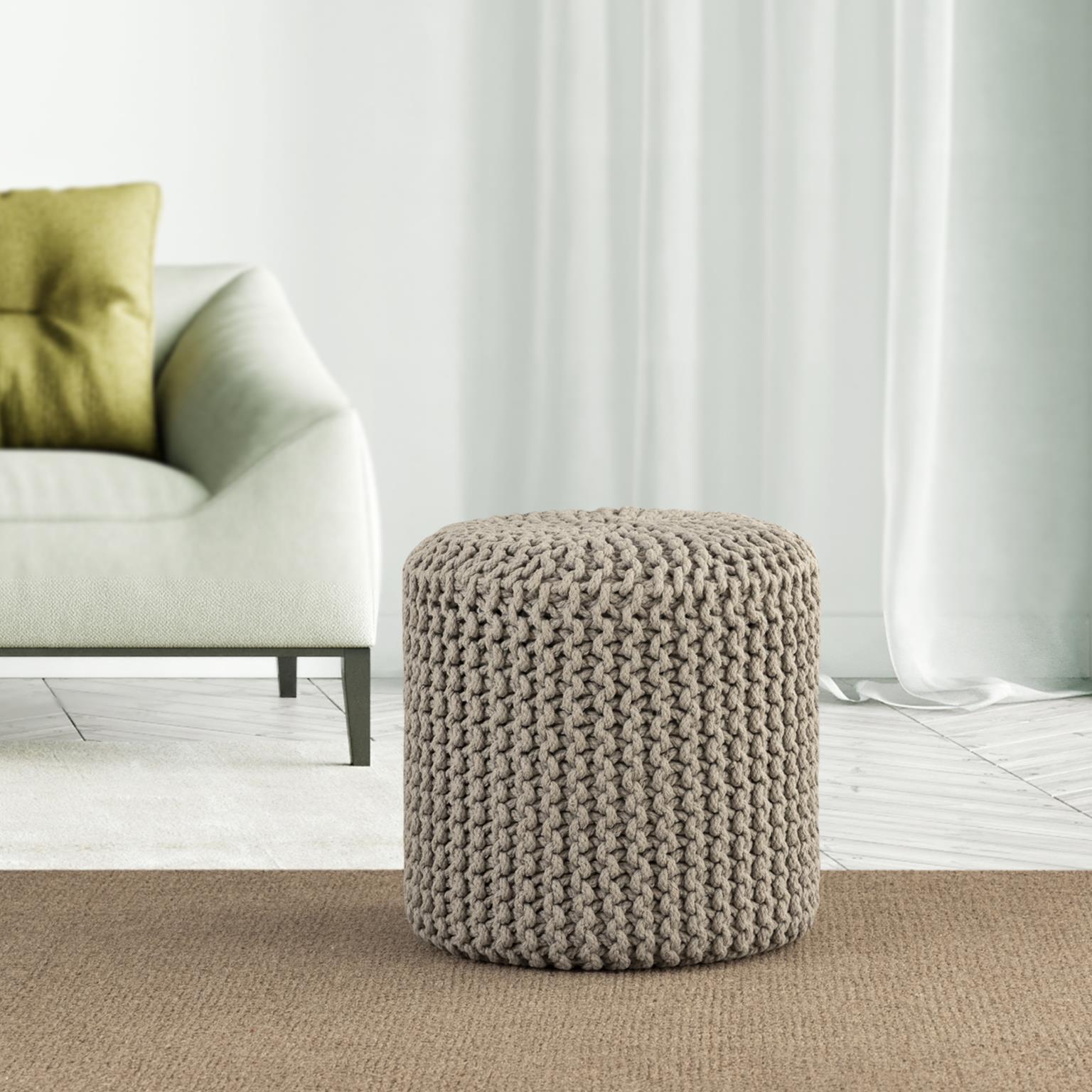 Contemporary, Modern Ottoman CY1616 Cylindrical Pouf 718852652567 718852652567 in Light Gray Chenille