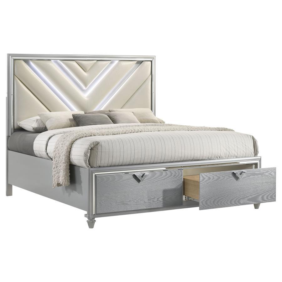 Modern Panel Bed Veronica Queen Storage Panel Bed 224721Q 224721Q in Silver Fabric