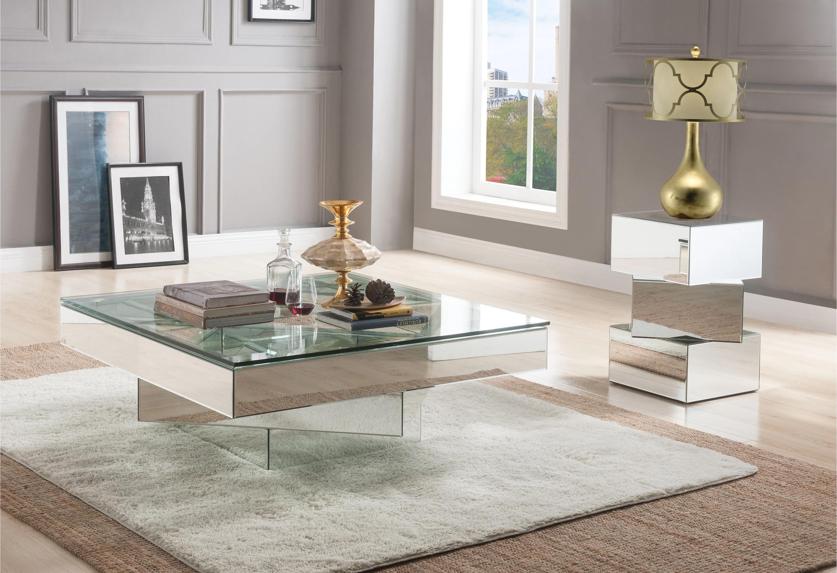 Contemporary, Modern Coffee Table and 2 End Tables Meria 80270-3pcs in Mirrored 