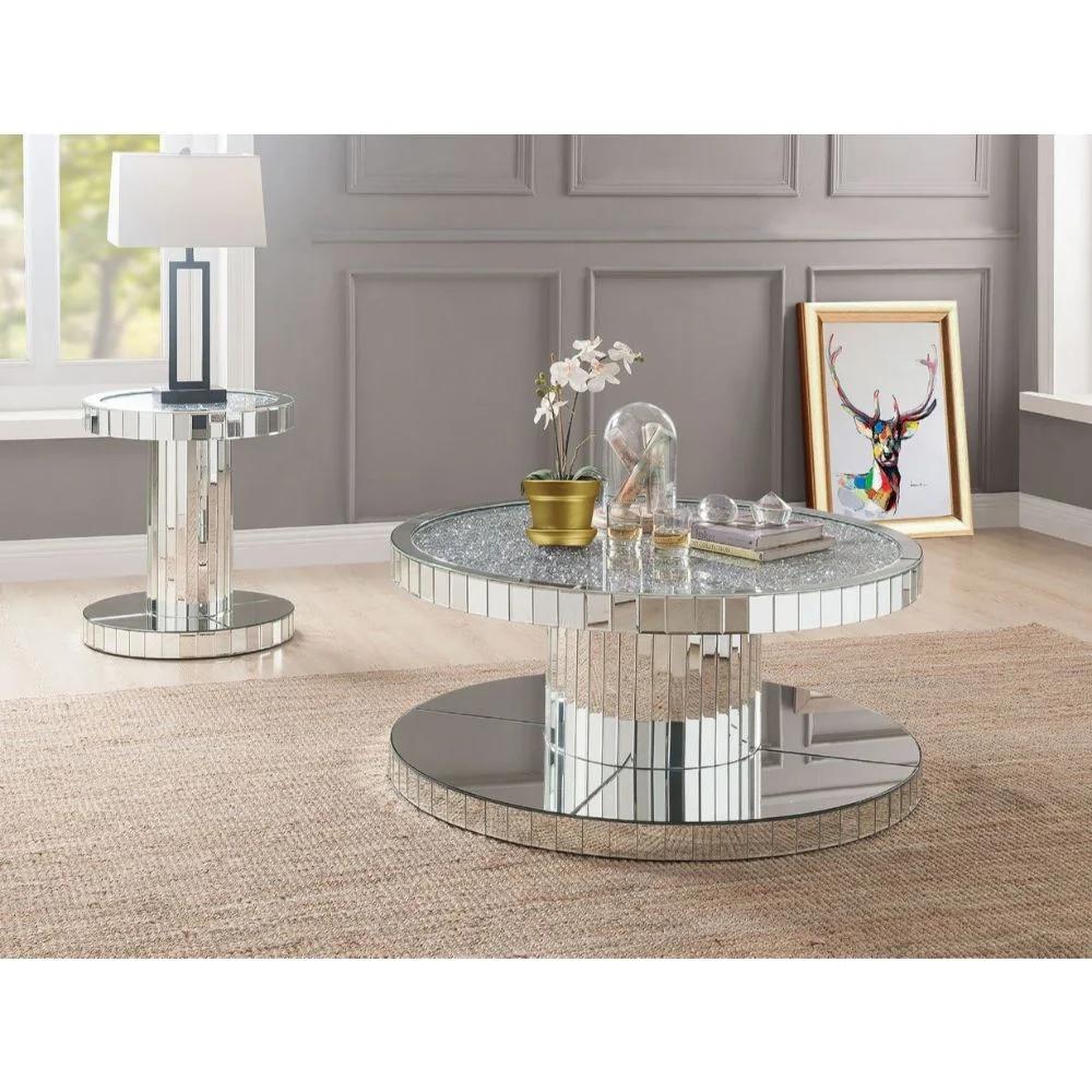 Modern Coffee Table and 2 End Tables Ornat 80300-3pcs in Mirrored 