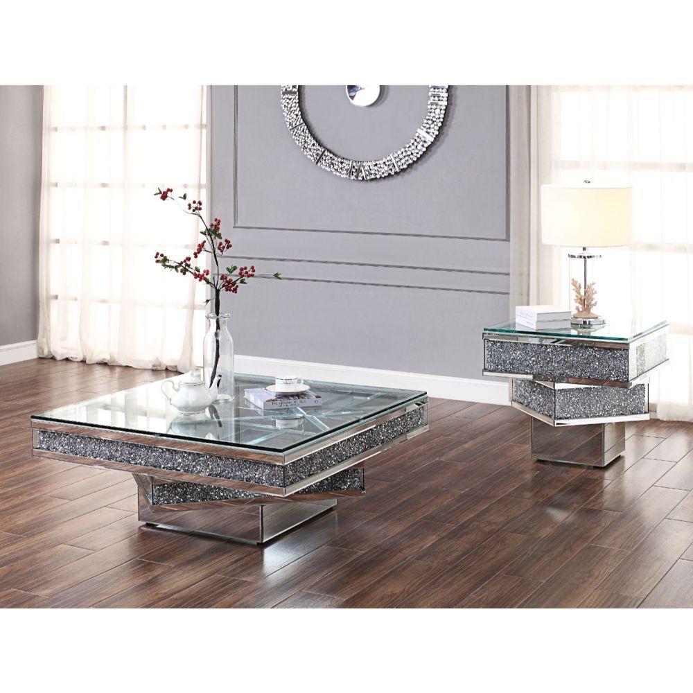 

    
Modern Mirrored & Faux Diamonds Coffee Table + 2 End Tables by Acme Noralie 81465-3pcs
