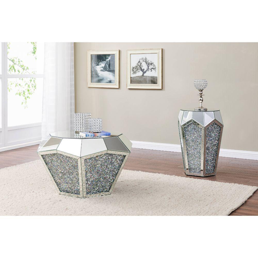 

    
Modern Mirrored & Faux Diamonds Coffee Table + 2 End Tables by Acme Noralie 88005-3pcs
