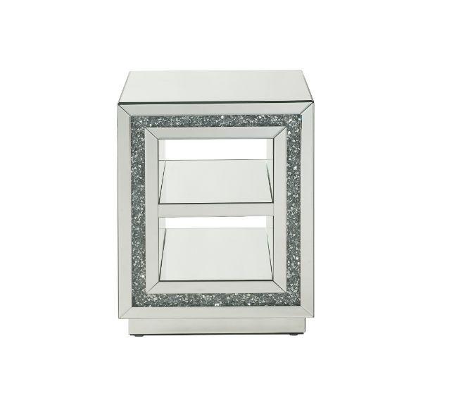 

    
Modern Mirrored & Faux Diamonds End Table by Acme Noralie 84737
