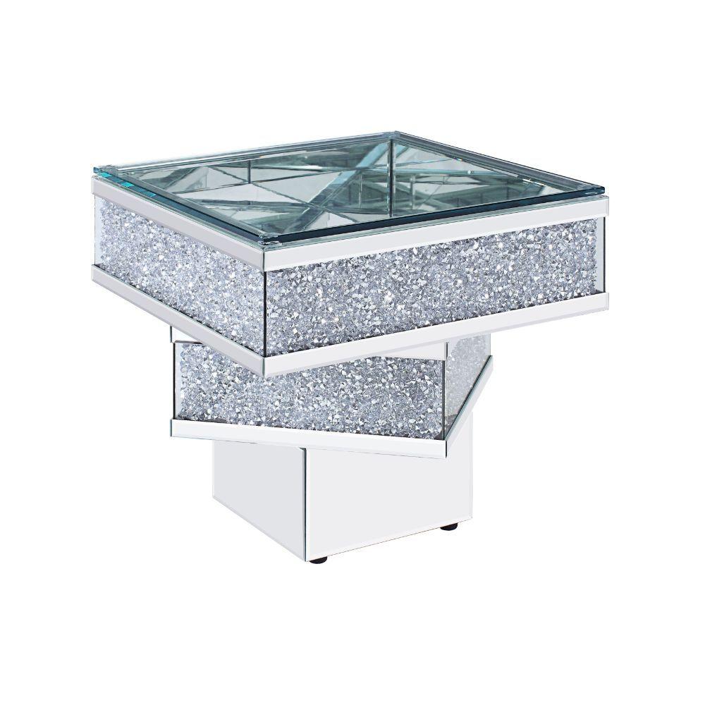 

    
Modern Mirrored & Faux Diamonds End Table by Acme Noralie 81467
