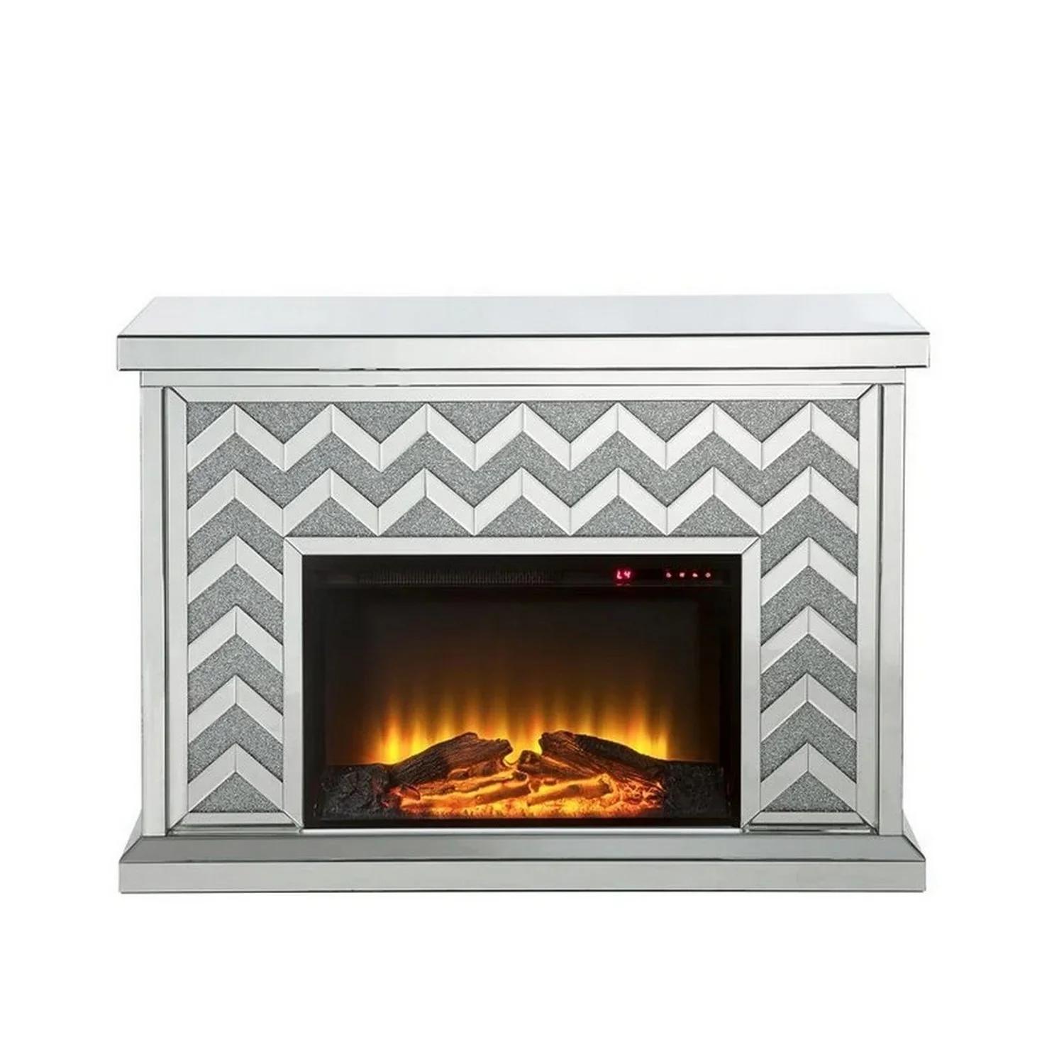 

    
Modern Mirrored & Faux Diamonds Fireplace  by Acme Noralie 90530
