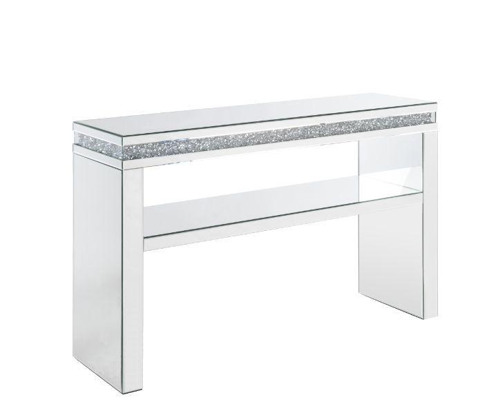 

    
Modern Mirrored & Faux Diamonds Sofa Table by Acme Noralie 90675
