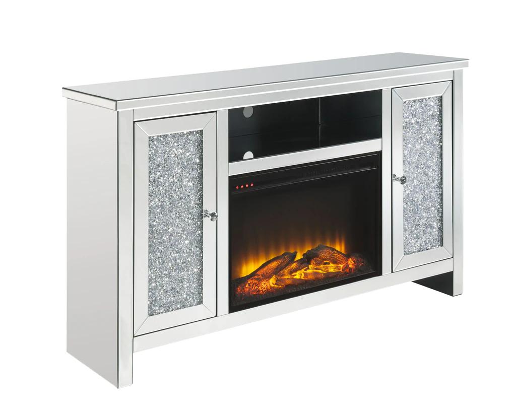 

    
Modern Mirrored & Faux Diamonds TV Stand with Fireplace by Acme Noralie 91775
