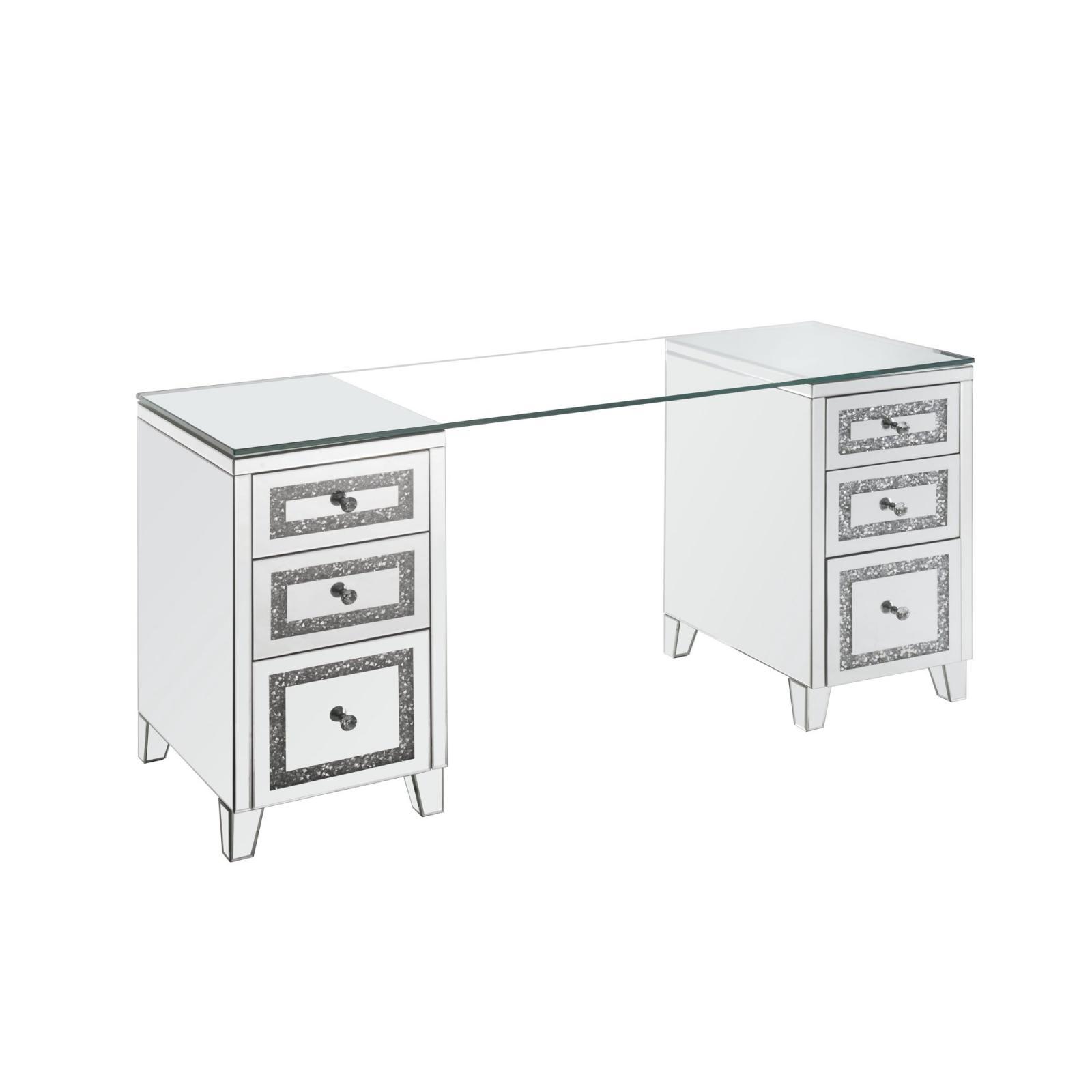 Modern Writing Desk Noralie 93124 in Glass, Mirrored, Clear 