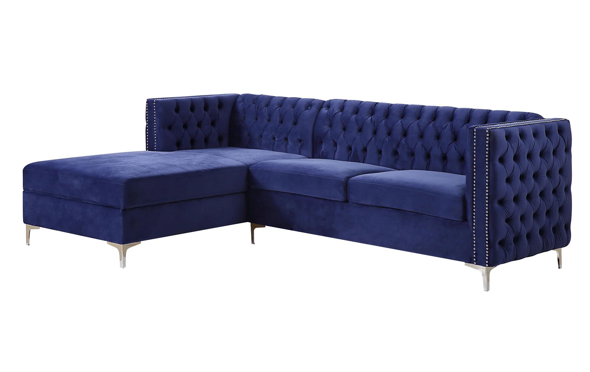 

    
Modern Navy Blue Velvet L-shape Sectional Sofa by Acme Sullivan 55490-3pcs
