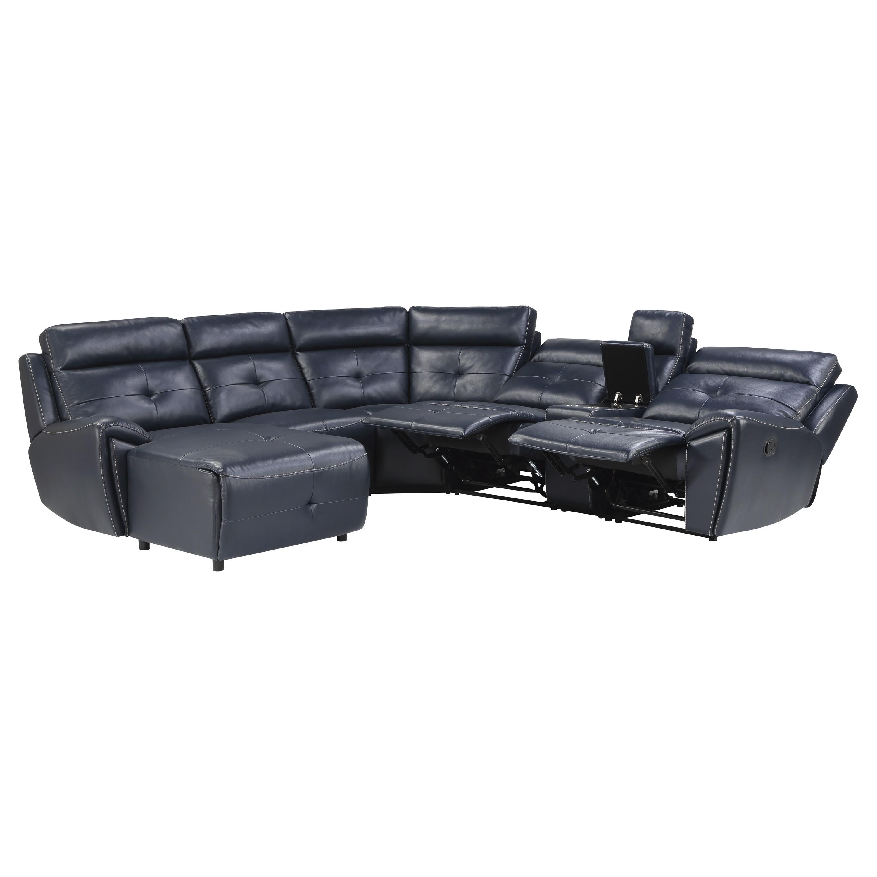 

    
Modern Navy Faux Leather 6-Piece LSF Reclining Sectional Homelegance 9469NVB*6LCRR Avenue

