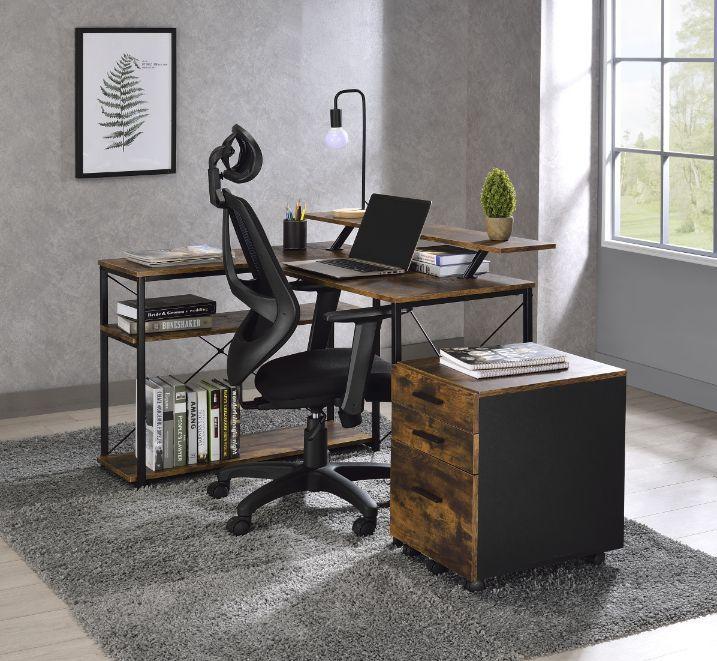 Contemporary, Modern Office Desk w/ Side Cabinet Drebo 92755-2pcs in Brown 