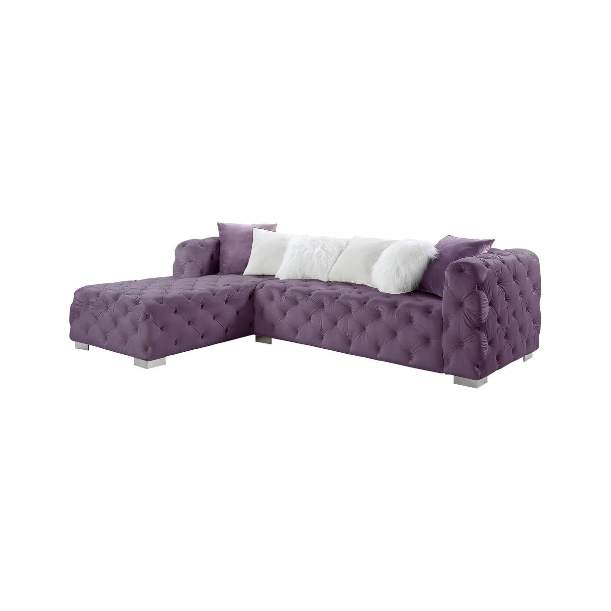 

    
Modern Purple Velvet Sectional Sofa + Ottoman by Acme Qokmis LV00389-3pcs
