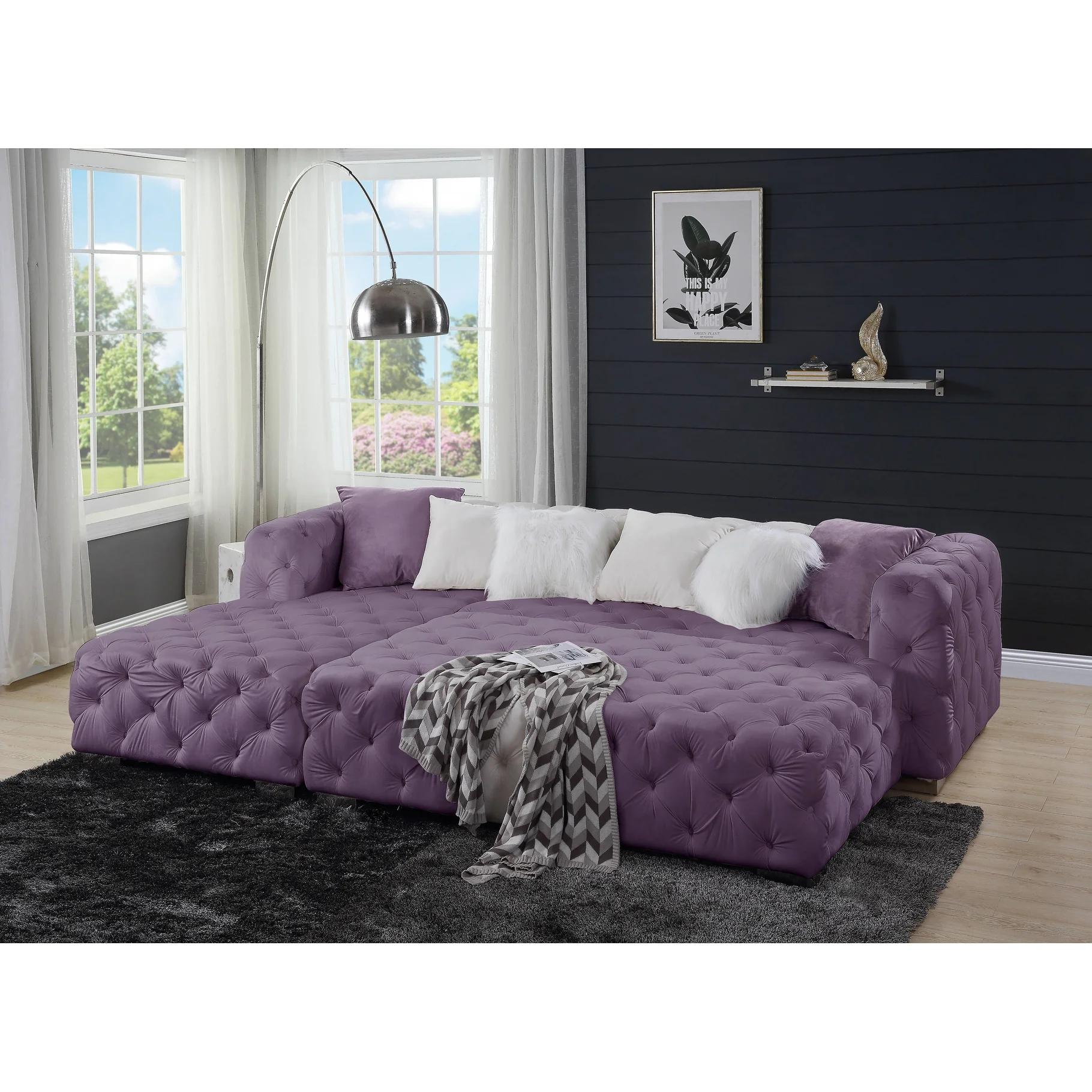 Modern Sectional Sofa and Ottoman Qokmis LV00389-3pcs in Purple Velvet