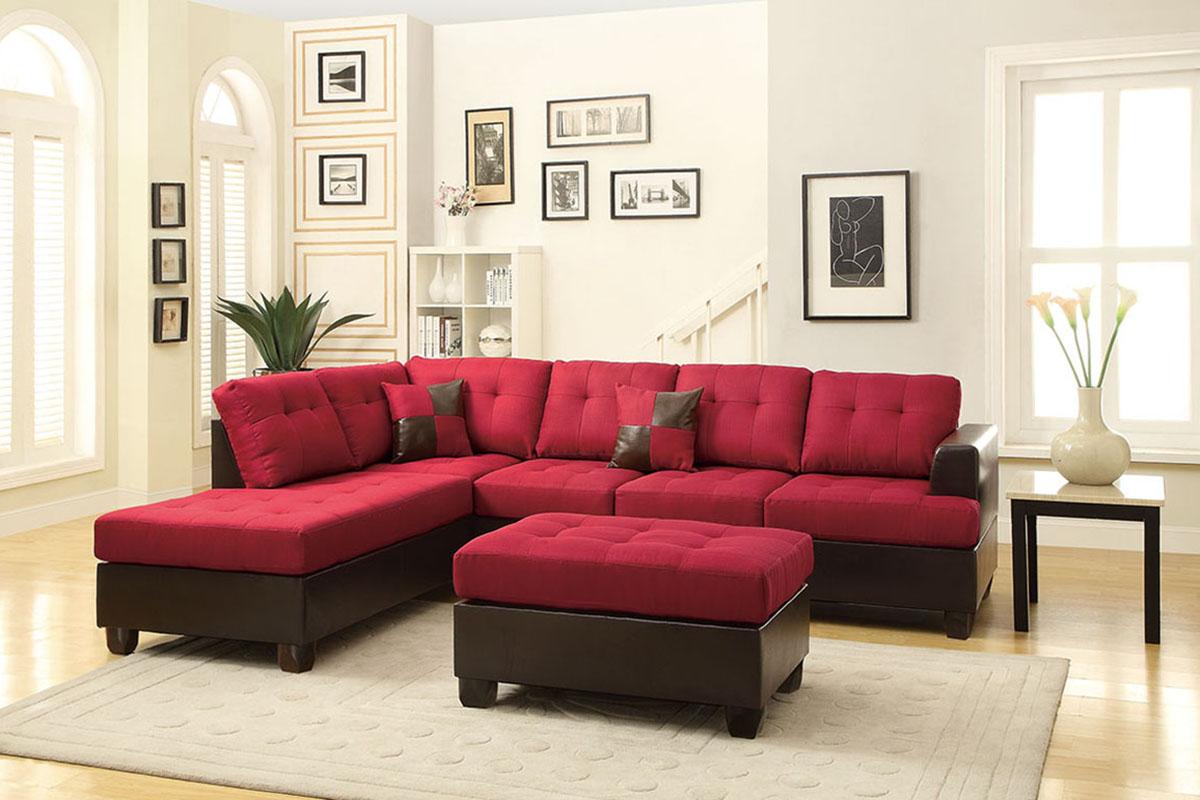Modern Sectional Sofa Set F7601 F7601 in Brown, Red Faux Leather