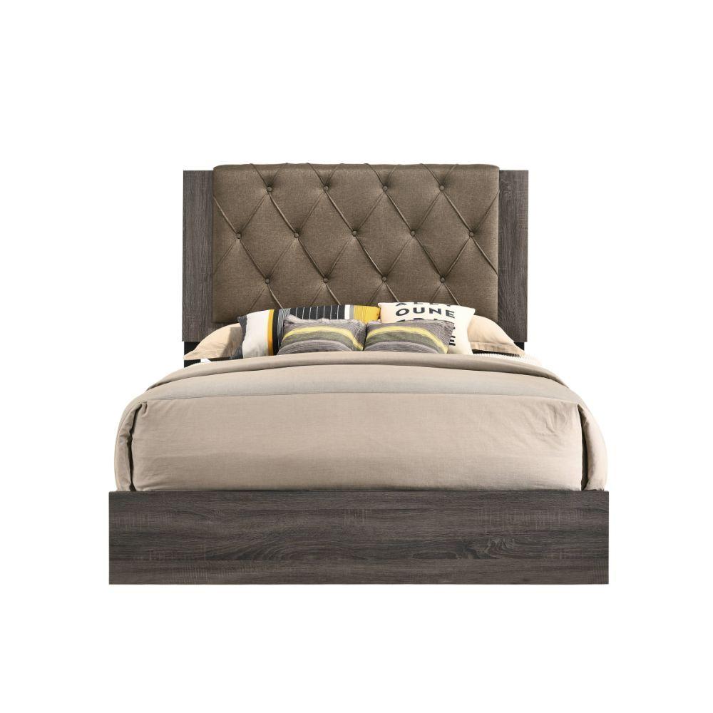 Transitional Queen Bed Avantika 27680Q in Brown Oak and Grey 