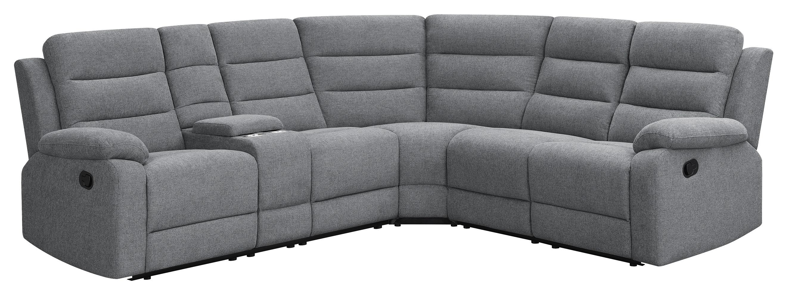 

    
Modern Smoke Linen-like Upholstery 3-Piece Motion Sectional Coaster 609620 David
