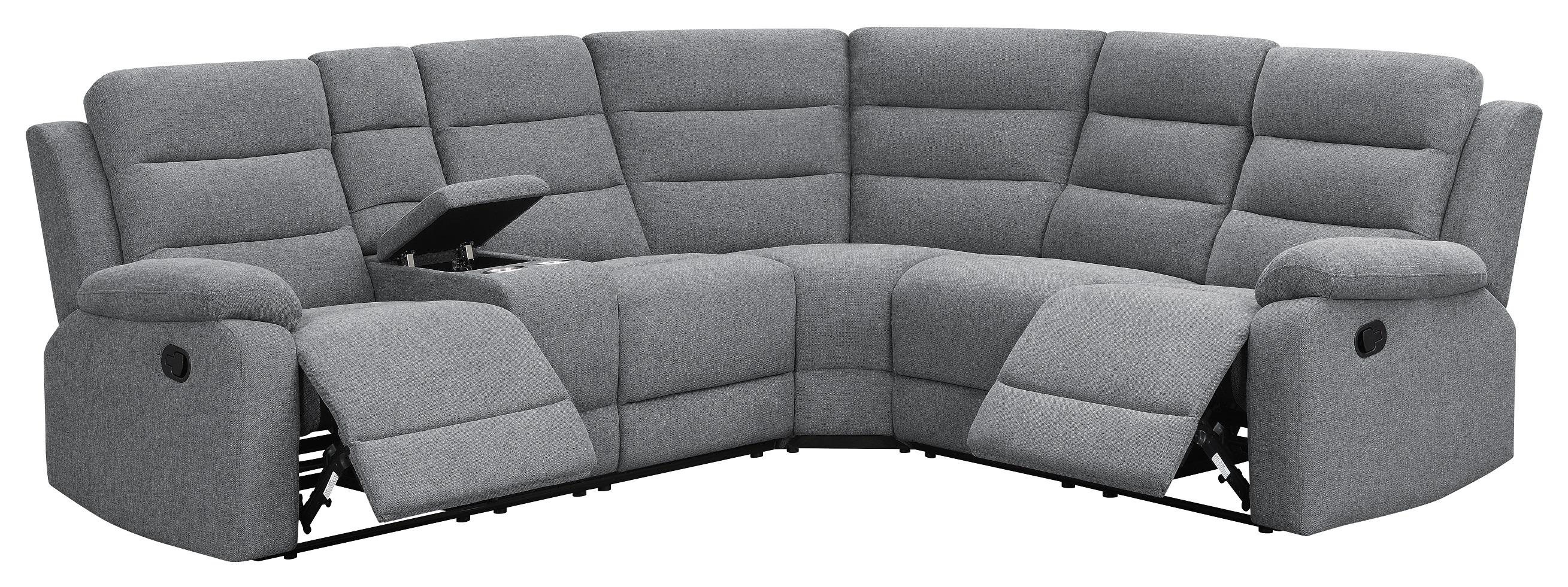 

    
Modern Smoke Linen-like Upholstery 3-Piece Motion Sectional Coaster 609620 David
